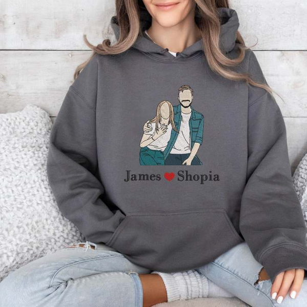 Couple Photo Embroidery Sweatshirt, Embroidered Gift For Couple, Valentine Personalized, First Anniversary Gift