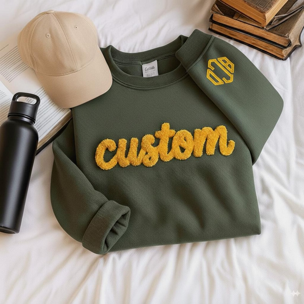 Custom Chenille YARN EMBROIDERED Sweatshirt Chenille Patch Football Sweatshirt Team Sports Spirit Shirt Football Moms Game Day Sweatshirt