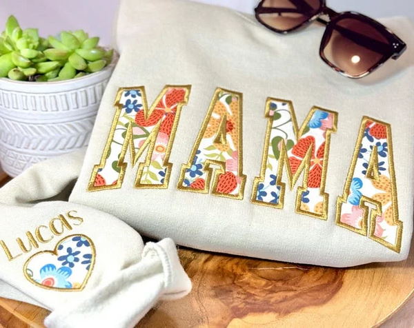Custom Mama Floral Sweatshirt Names on Sleeve