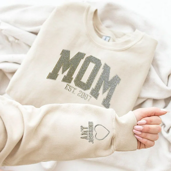 Custom Embroidered Applique Glitter MOM/MUM/MAMA Sweatshirt - Gift for Mother's Day