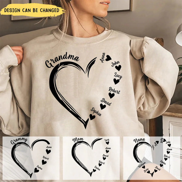 Custom Grandma Heart Sweatshirt with Grandkids Names,Gift for Mom Grandma