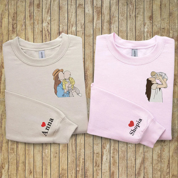 Custom Mommy Photo Embroidery Sweatshirt Embroidered Gift For Mothers Day Personalized Mom And Daughter Mom And Son