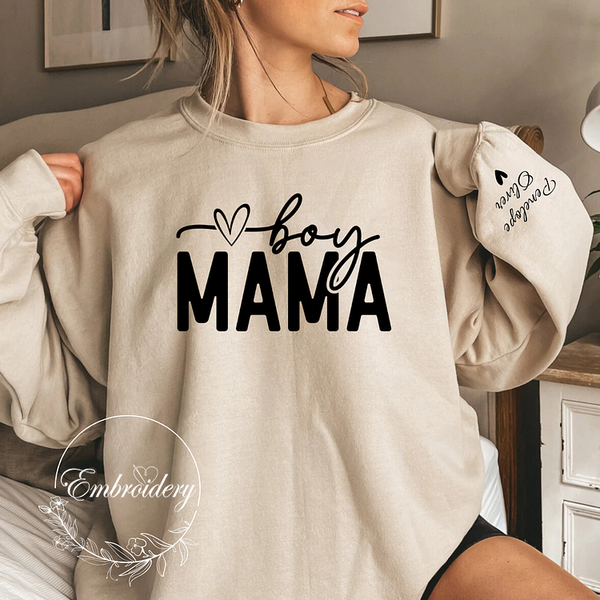 Boy Mama-Custom Mama Sweatshirt with Name Design On Sleeve