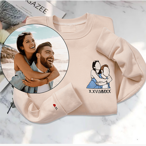 Custom Roman Embroidered Sweatshirt Portrait Couple Family Gift