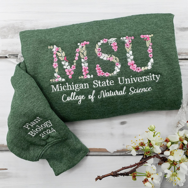 Custom College Embroidered Sweatshirt, Floral Letter Embroidered Hoodie, College University High School Crewneck, Graduation Gift For Friend