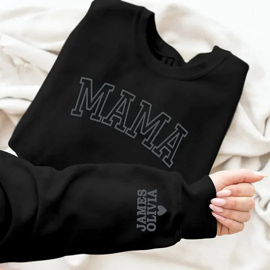 Personalized Minimalist Cool Mom Sweatshirt with Kid Names on Sleeve - Mothers Day Gift