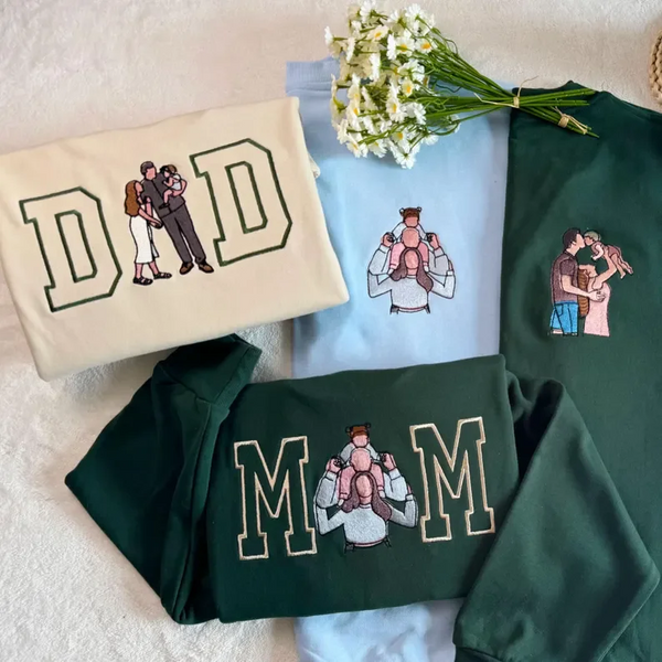 Custom Mom Dad Photo Embroidery sweatshirt, Custom Varsity Embroidered T-shirt, Gift For Mom