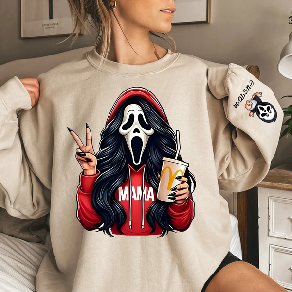 Custom Halloween MAMA Sweatshirt With Kid's Names On The Sleeve