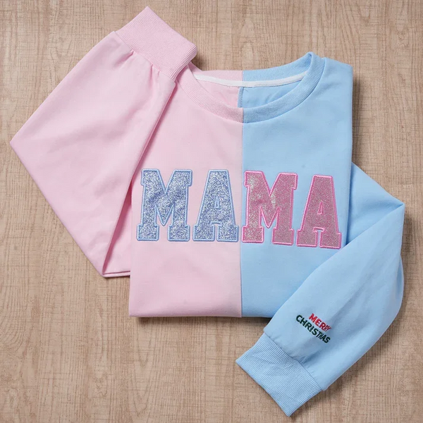 Custom Glitter Two Tone MAMA Embroidered Sweatshirt | Christmas Gifts for Mom