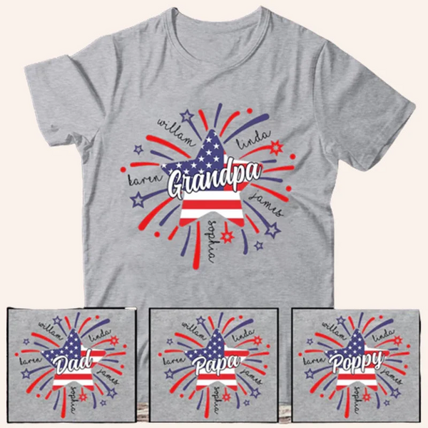 Custom Papa With Kids Star Firework Flag Personalized Shirt for Independence Day