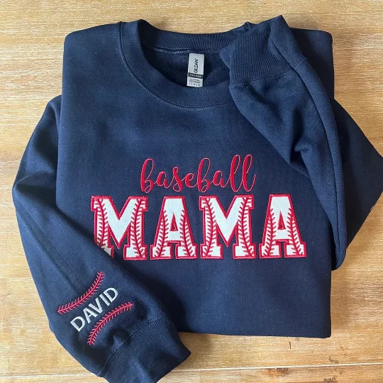 Embroidered Baseball Mama Crewneck Sweatshirt