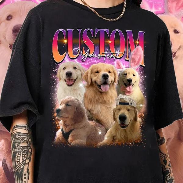 Custom Retro Pet Portrait T-Shirt – Personalized Vintage-Style Pet Tee