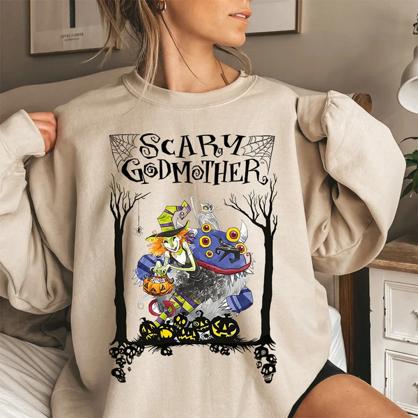 Scary Godmother Halloween Retro Witch Spooky Pumpkin Graphic Sweatshirt