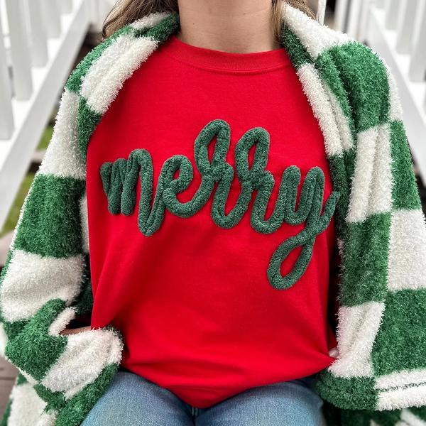 Custom Chenille Yarn Embroidery Merry Sweatshirt