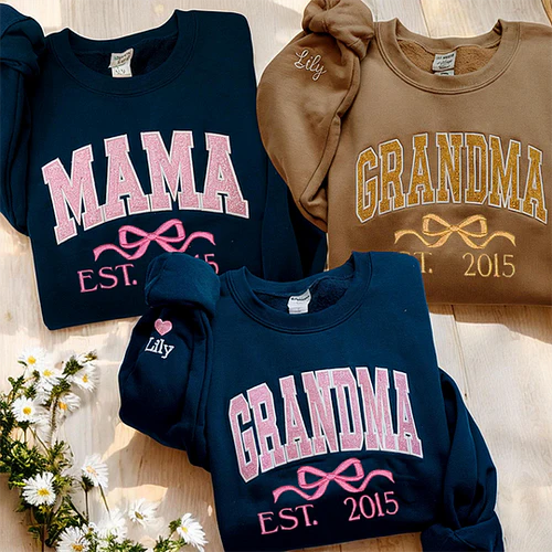 Personalized Sequin Embroidered Sweatshirt With Bow For Mom