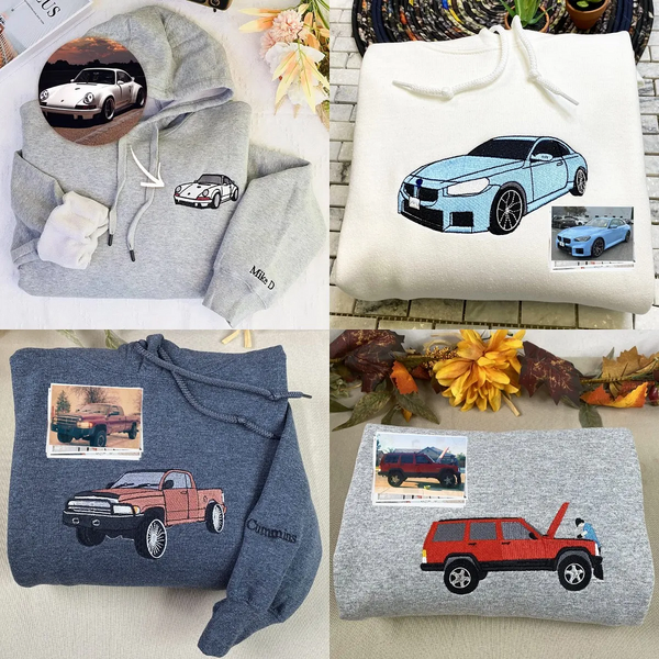 Customized Car Embroidered Hoodies, Car Enthusiast Gifts