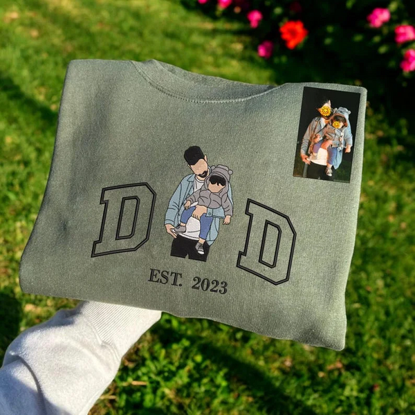 Custom Dad Shirt - Embroidered Portrait Shirt with Photo - Unique Gift for Dad and Family