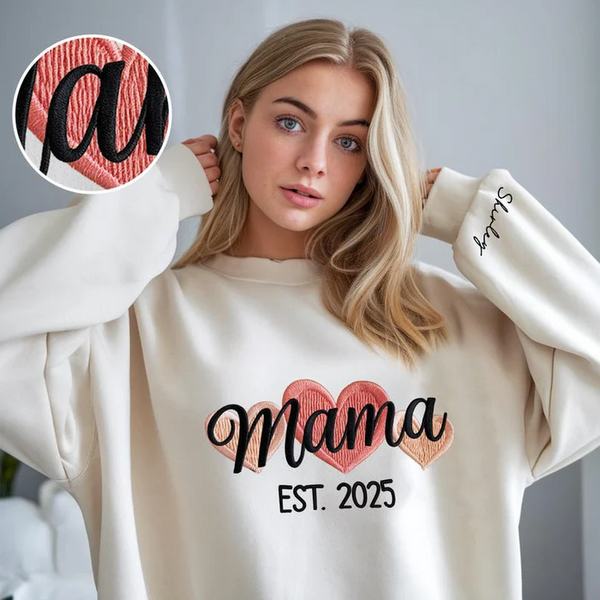 Embroidery Mom Sweatshirt, Retro Heart Mama Shirt, Gift for Grandma, Mom