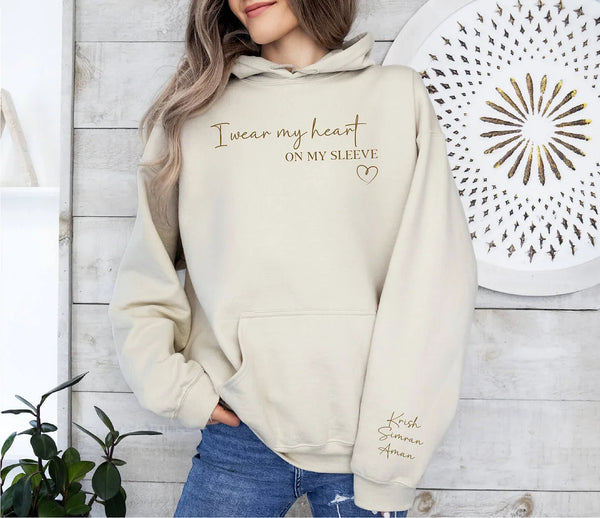 Custom Embroidered Heart on Sleeve Sweatshirt Hoodie-I Wear My Heart on My Sleeve