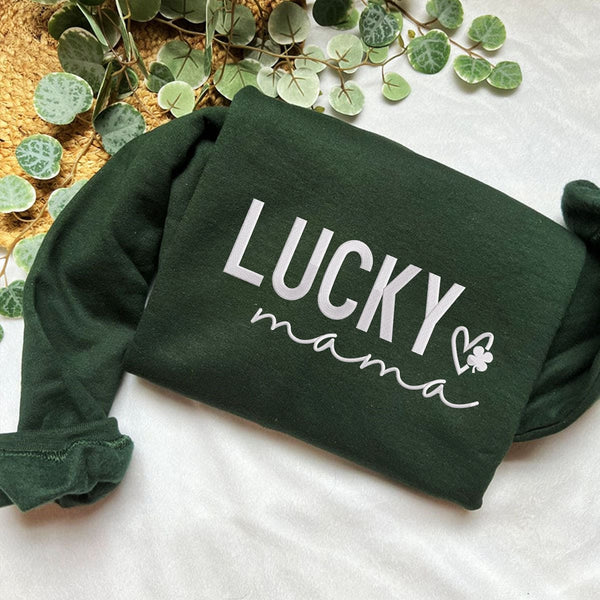 🍀Stitching Luck into Style-Embroidered Lucky Mama Sweatshirt with Kids' Name on Sleeve