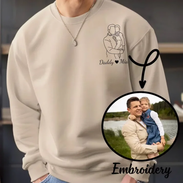 Personalized Embroidered Sweatshirt, Photo Outline Sweater, Photo Embroidery T-shirt, Dad Birthday Gifts, Gifts for dad