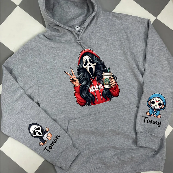 Custom Halloween MAMA Sweatshirt gift with Kid's Names on the Sleeve