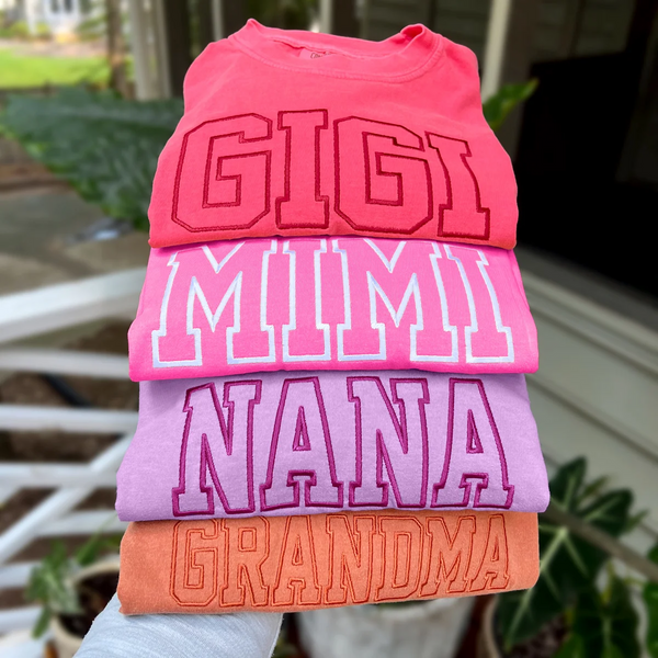 Custom Embroidered Grandma Shirt, Gigi Shirt, Nana Shirt with Kids Names on Sleeves