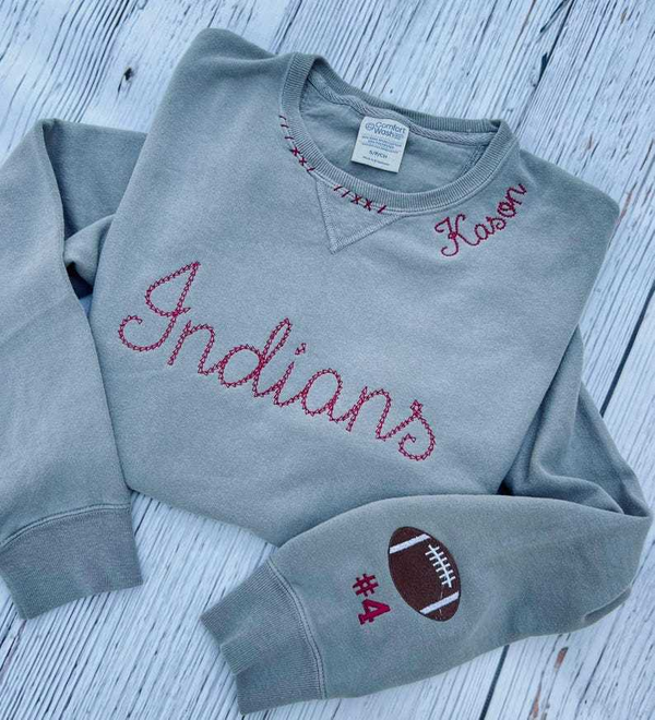 Custom Retro Style Sports Mom Embroidered Collar Sweatshirt