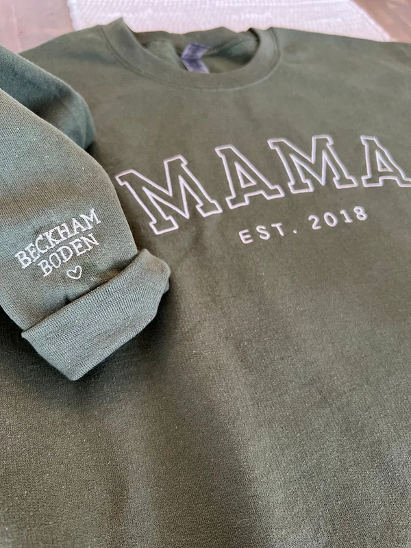 Custom Embroidered Sweatshirt for Mom, Mama EST Crewneck - Custom Gift for Mom