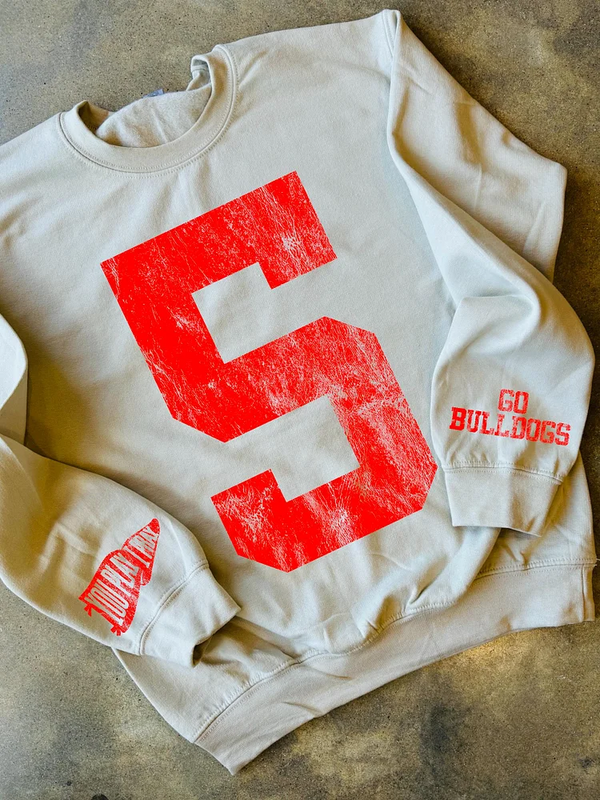 Custom Varsity Number or Letter Sweatshirt, Distressed Block Print Personalized Crewneck, Team Birthday or City Sweater, Vintage Team Sweater