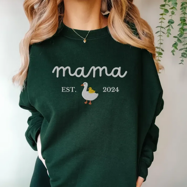 Custom Mama Duck Sweatshirt Mama Est Year Crewneck Mother‘Day