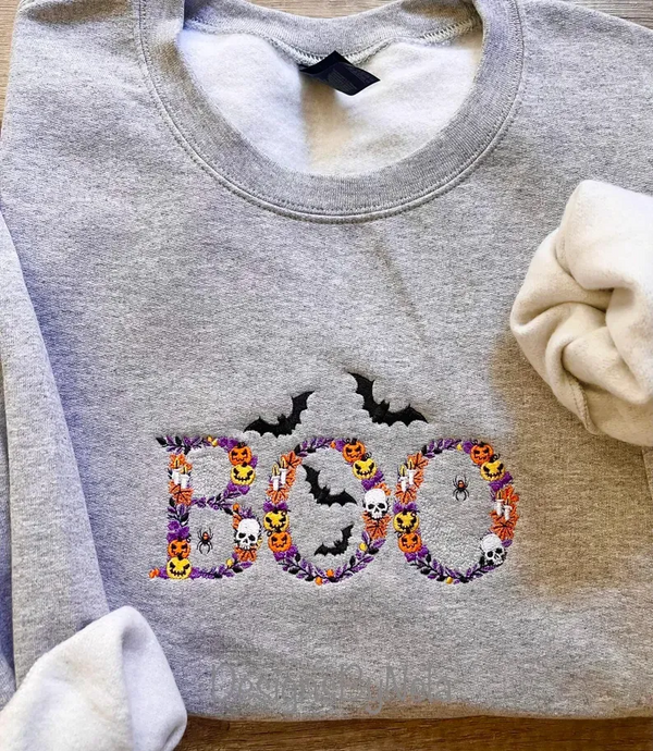 Embroidered Halloween Boo Sweatshirt