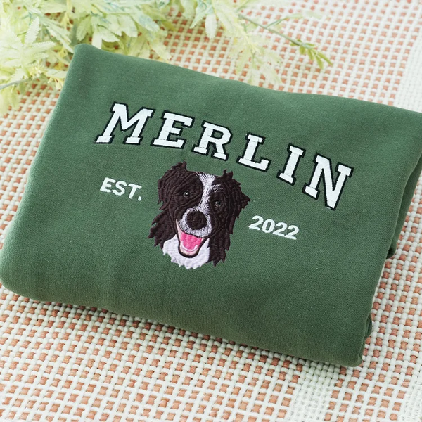 Custom Pet Portrait Embroidered Sweatshirt & T-shirt & Hoodie - Personalized Gift