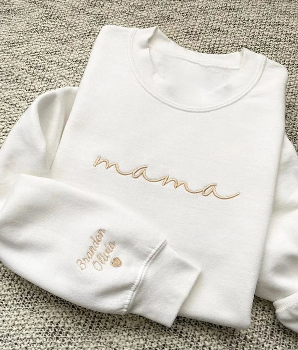 Mama Embroidered sweatshirt, Shirt with Kids Names sleeve Mama Sweater - Monther's Day Gift