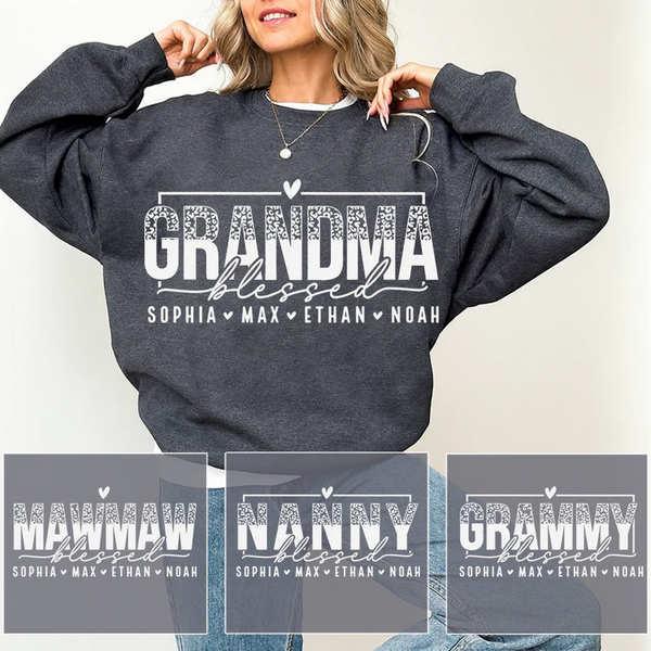 Personalized Blessed Grandma Heart Sweatshirt, Gift for Grandma and Kids