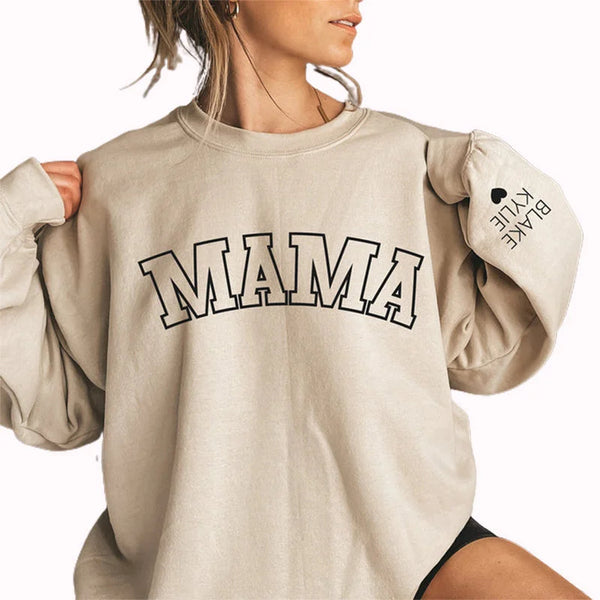 Personalized Gift for Mom, Mama Sweatshirt, Cute Mom Sweatshirt With Kids Names On Sleeve, Mom Gift, Mom Birthday