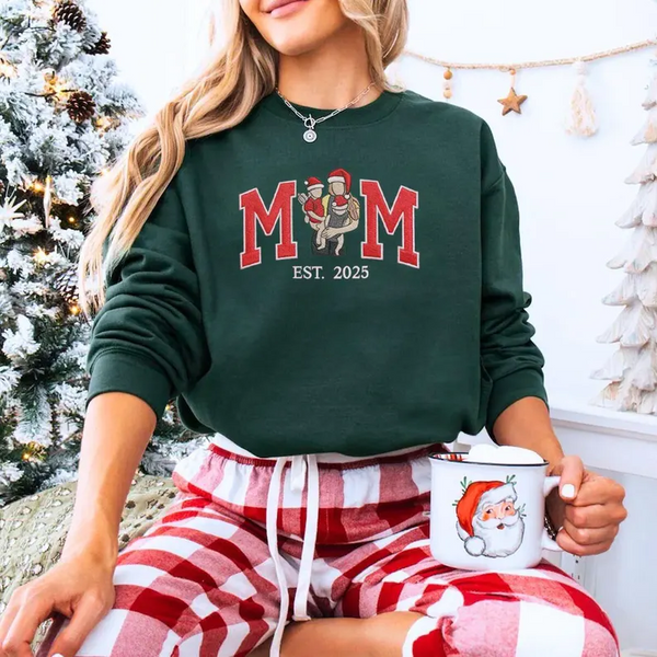 Embroidered Mom Christmas Sweatshirt with Photo