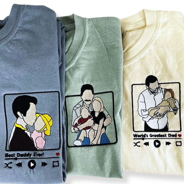 Dad and Son T-Shirt with Embroidered Photo Portrait, Gift for Father's Day, New Dad Birthday