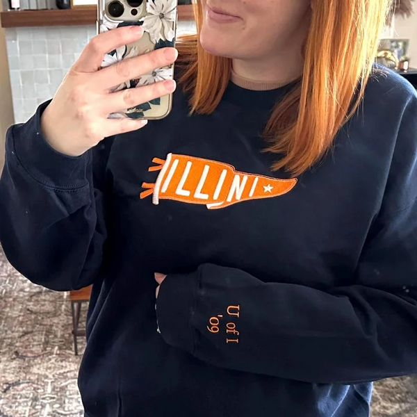 Custom Embroidered Pennant Sweatshirt with Team Name - Game Day Friend Gift