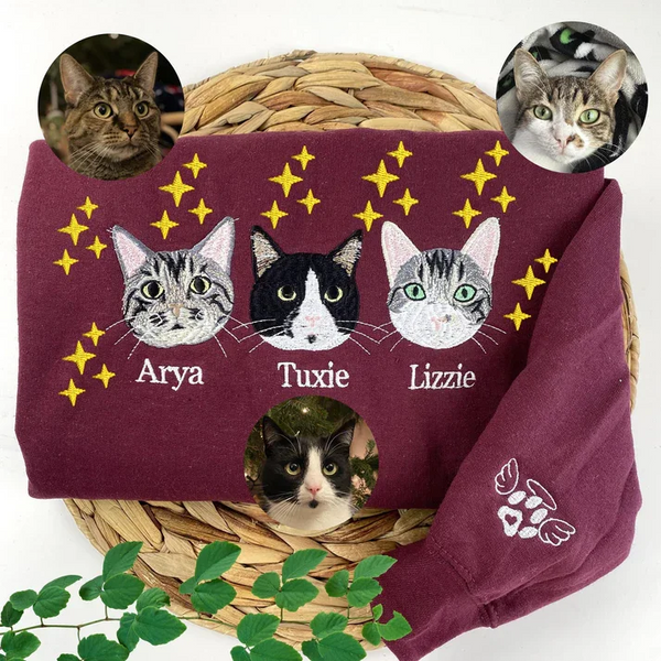 Embroidered Pet Portrait Sweatshirt Hoodie with Pet Face Gift for Pet Lovers