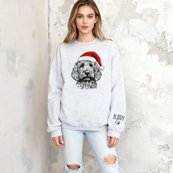 Custom Pet Christmas Sweatshirt Personalized Dog Cat Santa Hat Graphic Crewneck