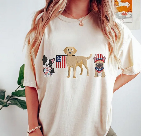 Custom Patriotic Dog Embroidered Sweatshirt, 4th of July Custom Dog Embroidered T-shirt
