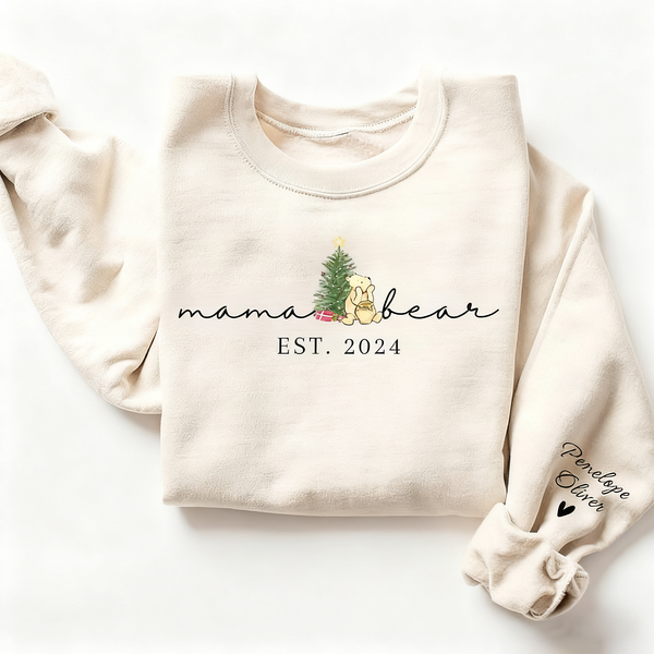 Mama Bear-Custom Mama Sweatshirt with Kids Names On Sleeve,Christmas Gift For Mom