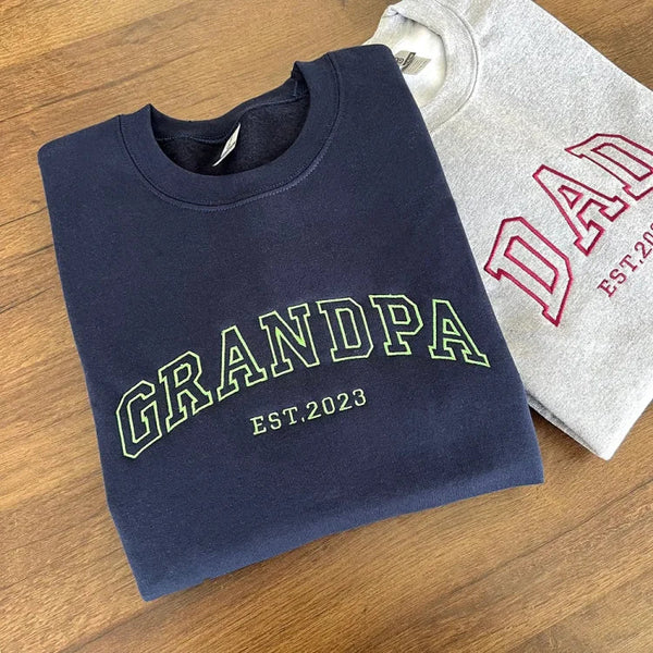 Custom Embroidered DAD EST Sweatshirt, Father's Day Gift For Dad Grandpa