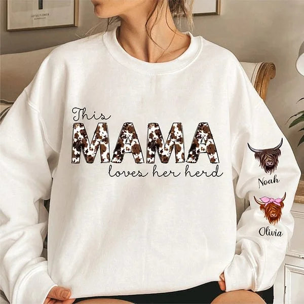 Personalized This Mama Loves Her Herd Highland Cow Sweatshirt Mother's Day Birthday Gift for Mom Grandma