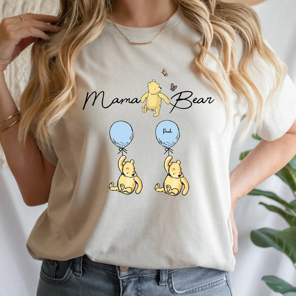 Mama Bear T-Shirt - Custom Name Kids Shirt for Family Vacation, Retro Design, Mother's Day Gift