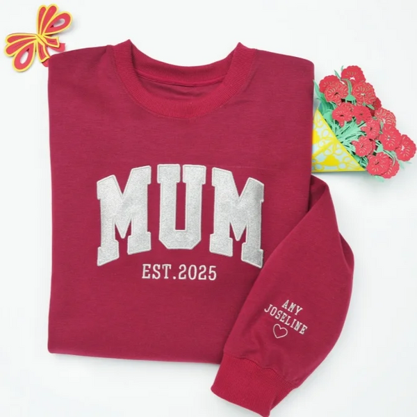 Custom Embroidered Applique Glitter MOM/MUM/MAMA Sweatshirt - Gift for Mother's Day