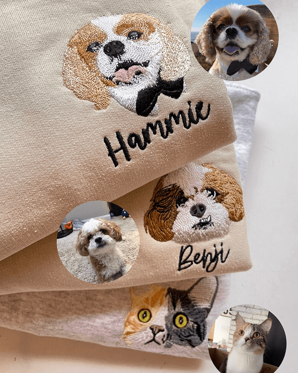 Custom Embroidered Pet Crewneck Sweatshirt, Custom Dog Shirt, Custom Cat Sweatshirt