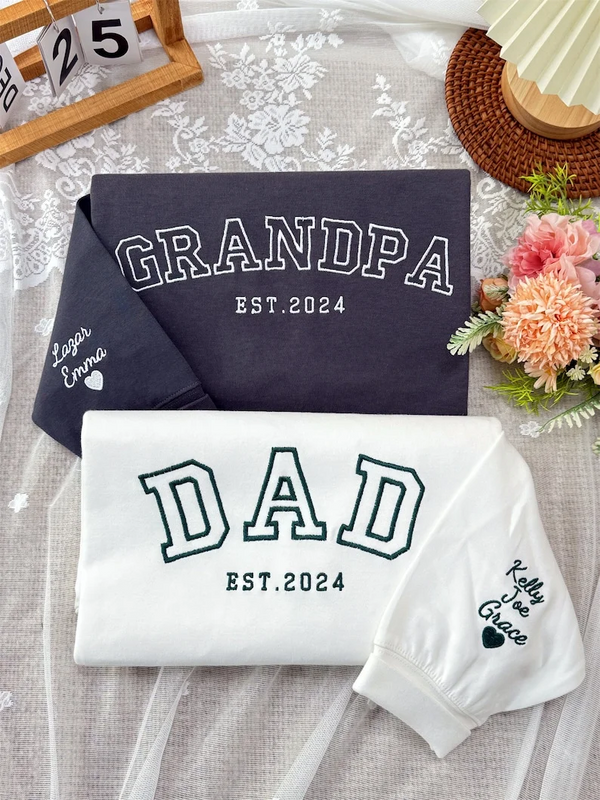 Custom Embroidered DAD & Grandpa Sweatshirt With Name On Sleeve, Father's Day Gift