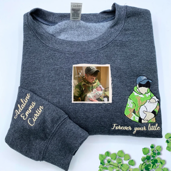 Custom Daddy Hoodie for Gift | Custom Embroidered Portrait Sweatshirt from Photo | Dad and Daughter Shirt | Cute Gift From Wife, Mom